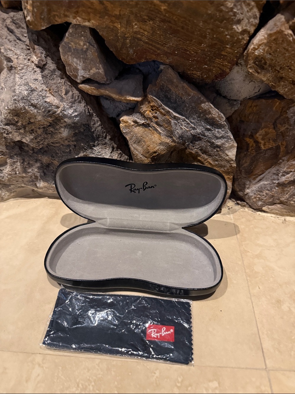 Ray-Ban Black Sunglasses Case with Gray Interior and Black Microfiber Cloth